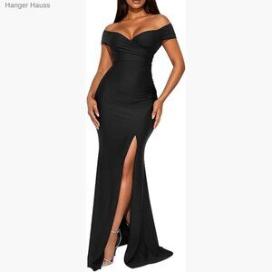 Sexy V Neck Off Shoulder Sleeveless High Split Maxi Dress Cocktail Party